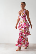 Katrina Floral Print Cotton Ruffle Maxi Dress | Pink | Oh Hello Clothing | XS (6)