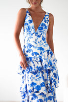 Varana Floral Ruffle Maxi Dress | Blue Print | Oh Hello Clothing | XS (6)