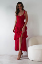 Victoria Ruffle Midaxi Dress | Red | Oh Hello Clothing | XS (6)
