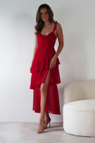 Victoria Ruffle Midaxi Dress | Red | Oh Hello Clothing | XS (6)