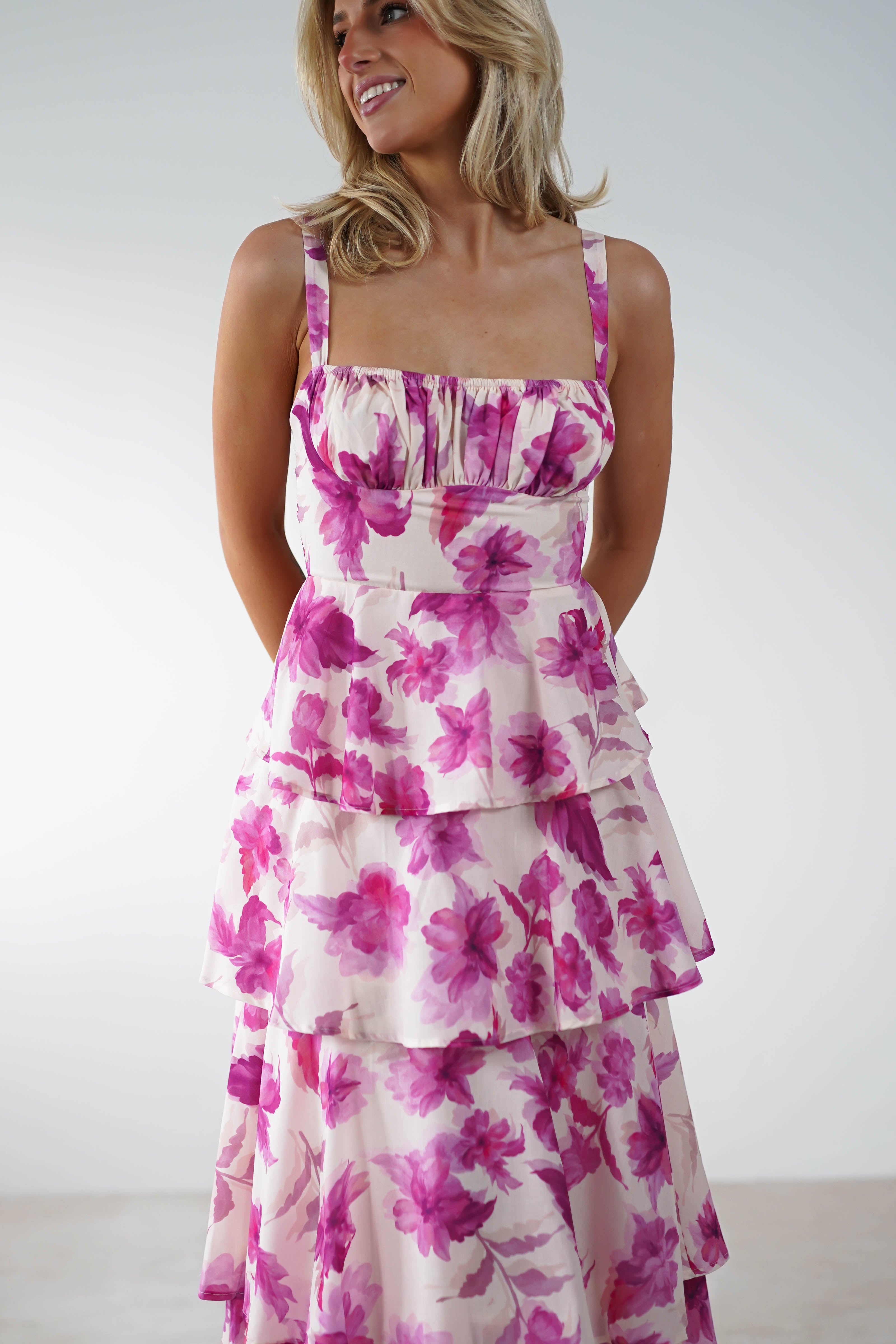 Emory Ruffle Flower Print Midaxi | Pink Print - Oh Hello Clothing