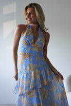 Lohan Ruffle Floral Maxi Print Dress | Blue | Oh Hello Clothing | XS (6)