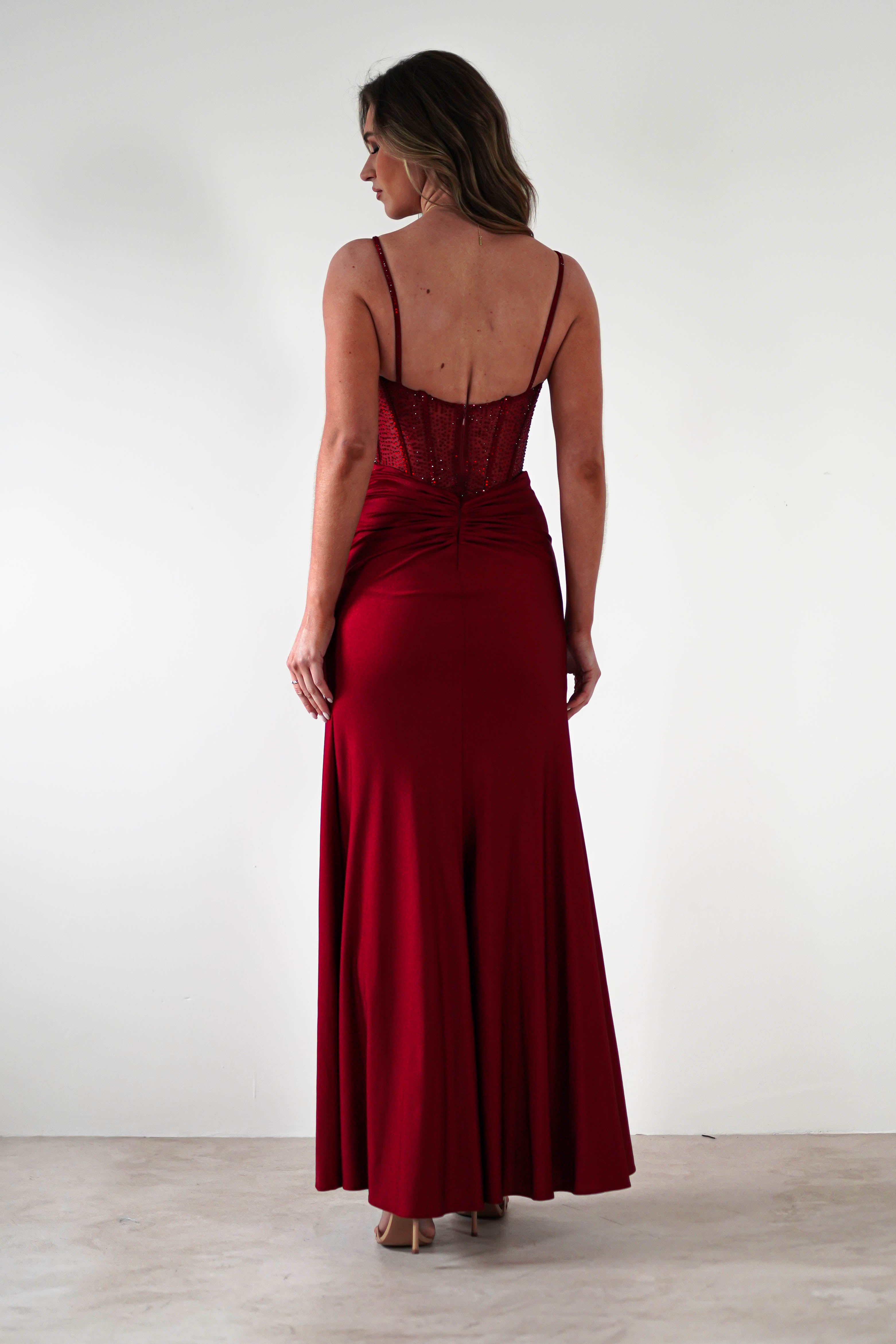 Stefani Rhinestone Bodice Gown | Burgundy - Oh Hello Clothing
