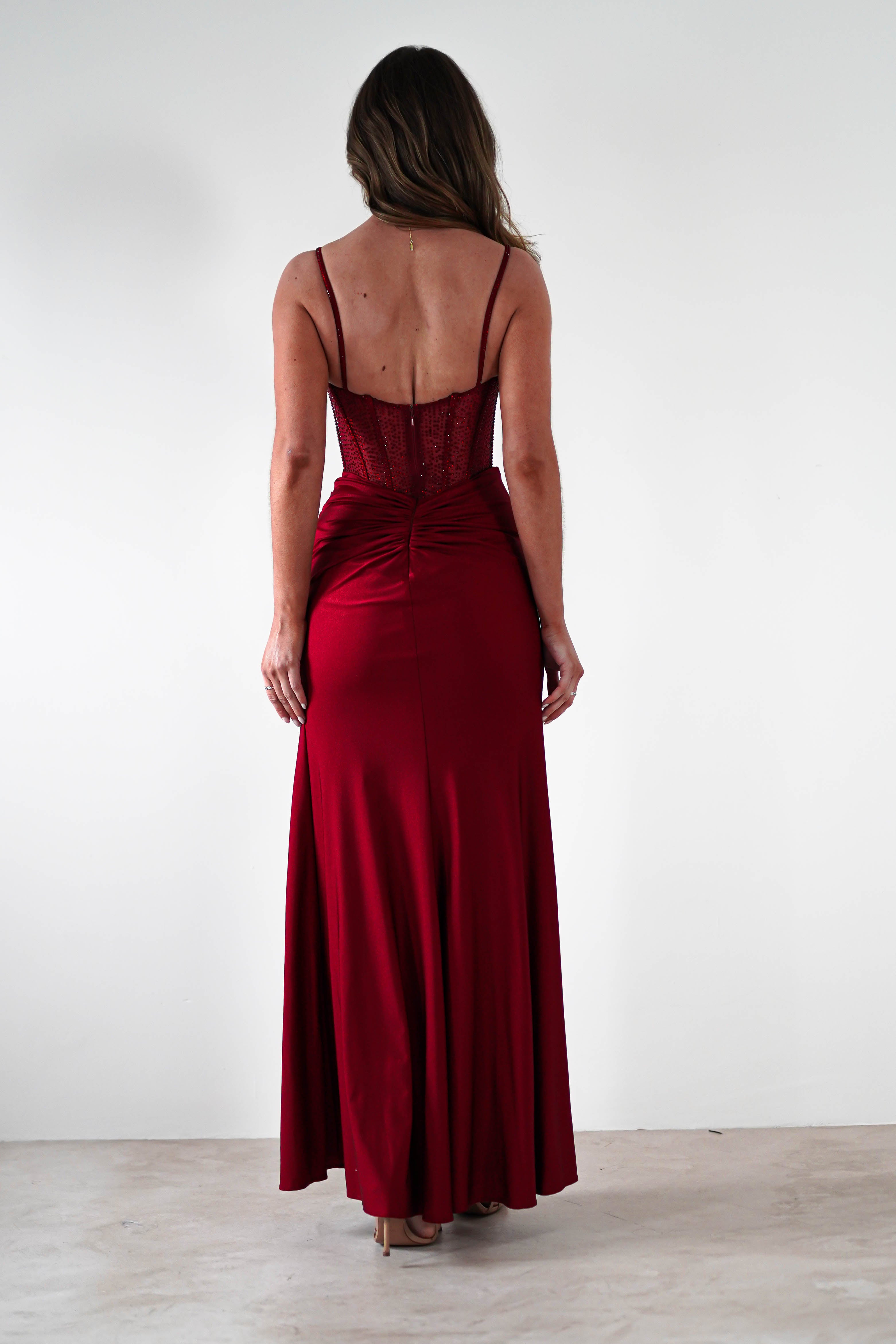 Stefani Rhinestone Bodice Gown | Burgundy - Oh Hello Clothing