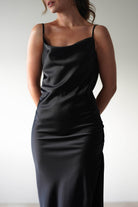 Luiza Low Back Satin Maxi Dress | Black - Oh Hello Clothing