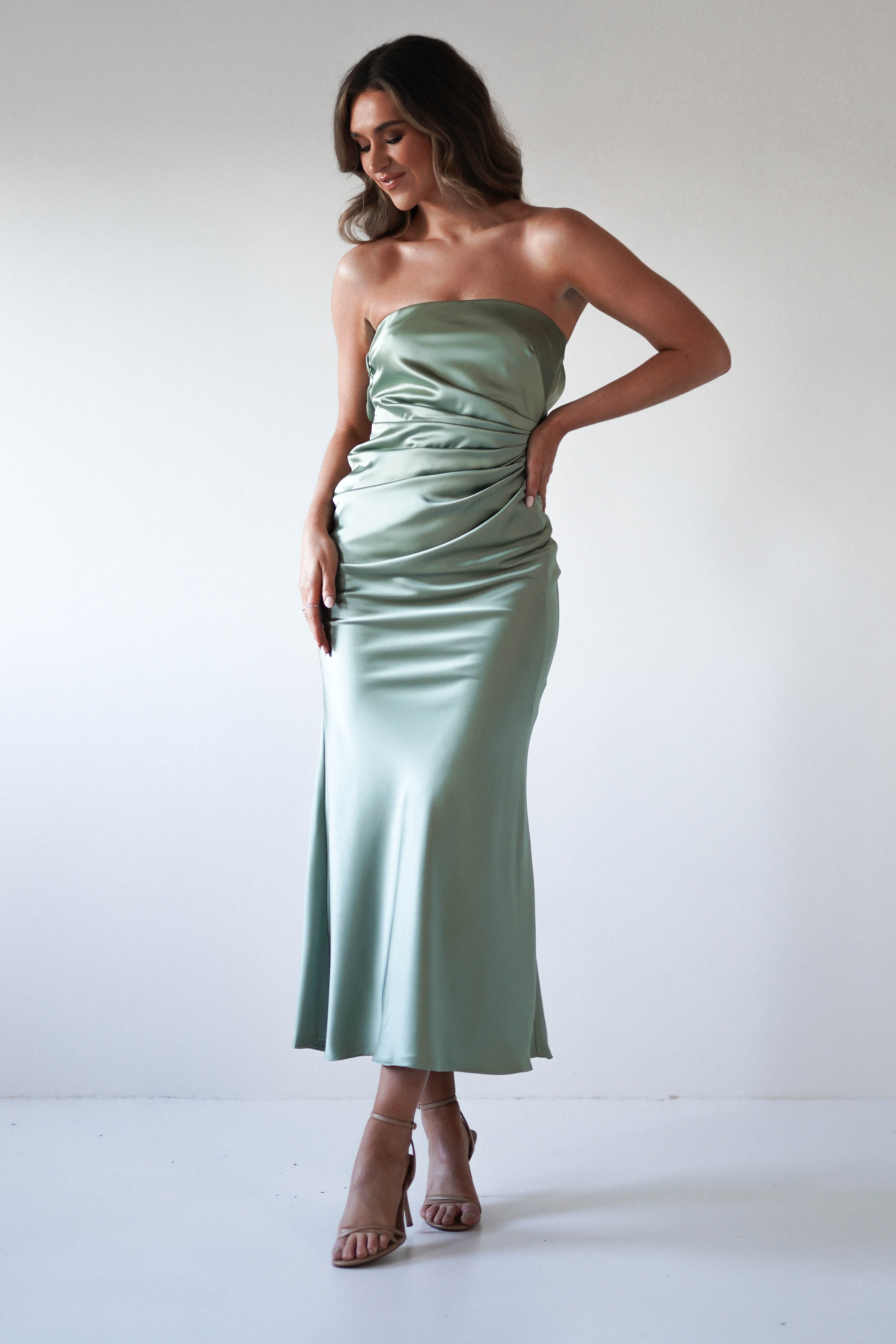 Allegra Gathered Midaxi Dress | Sage - Oh Hello Clothing