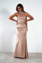 Orellia Satin Strapless Maxi Dress | Gold | Oh Hello Clothing | XS (6)
