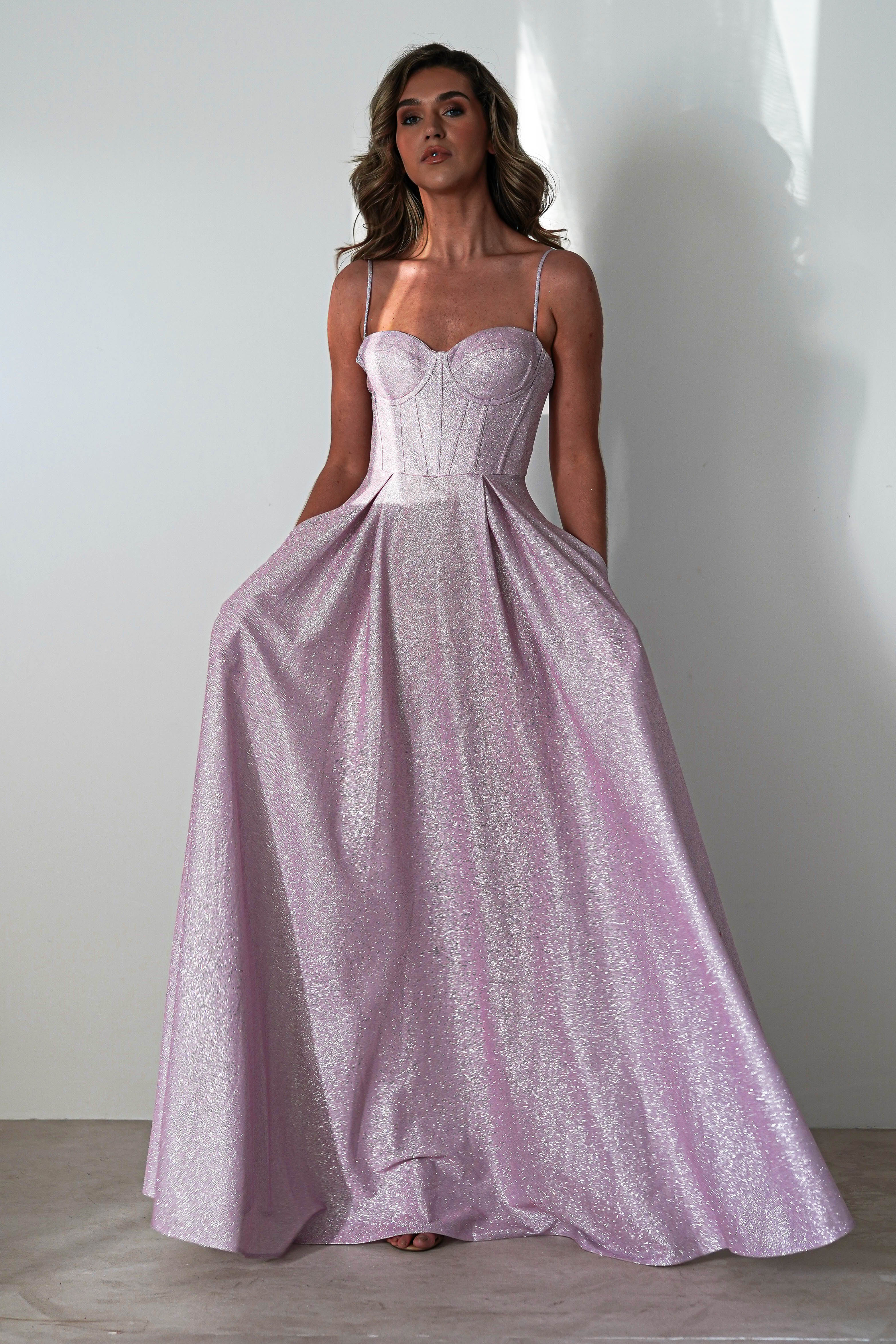 Luna Glitter Corset Aline Gown | Pink - Oh Hello Clothing