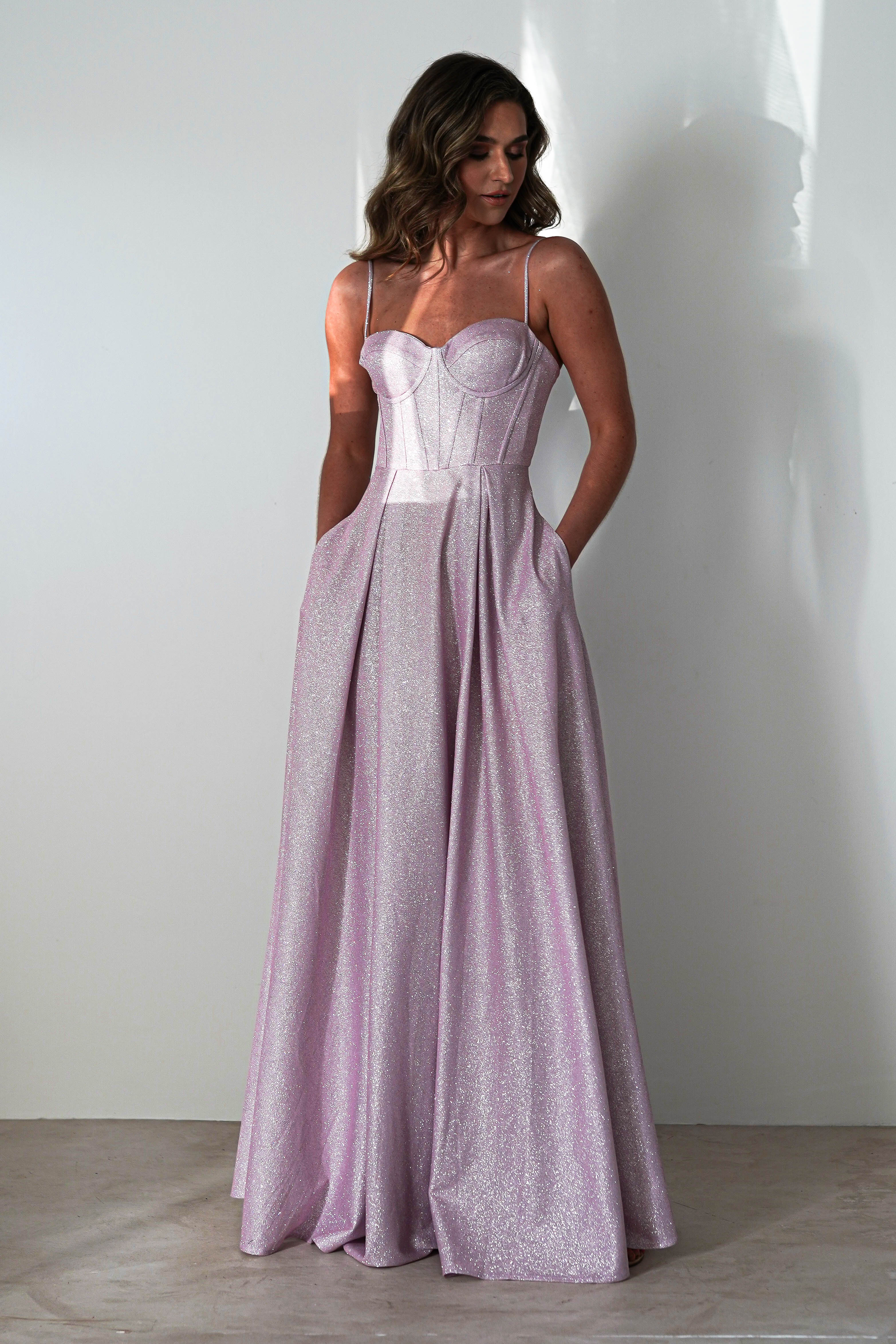 Luna Glitter Corset Aline Gown | Pink - Oh Hello Clothing