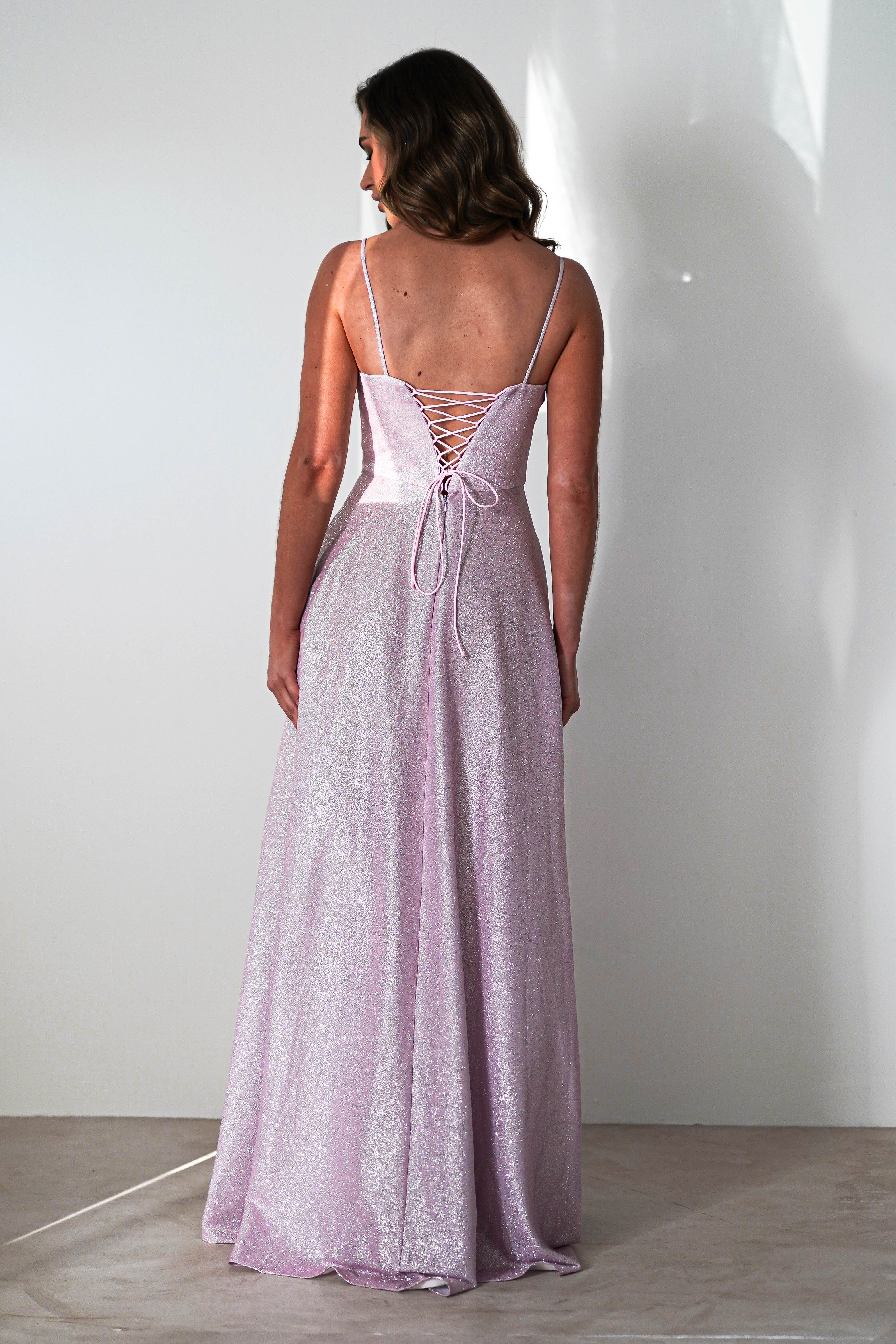 Luna Glitter Corset Aline Gown | Pink - Oh Hello Clothing