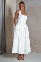 Margot Textured Midaxi Dress | White | Oh Hello Clothing | S (8)
