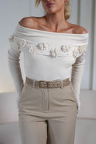 Amiri Off The Shoulder Ribbed Top | Cream | Oh Hello Clothing | ONE SIZE (6 - 12)