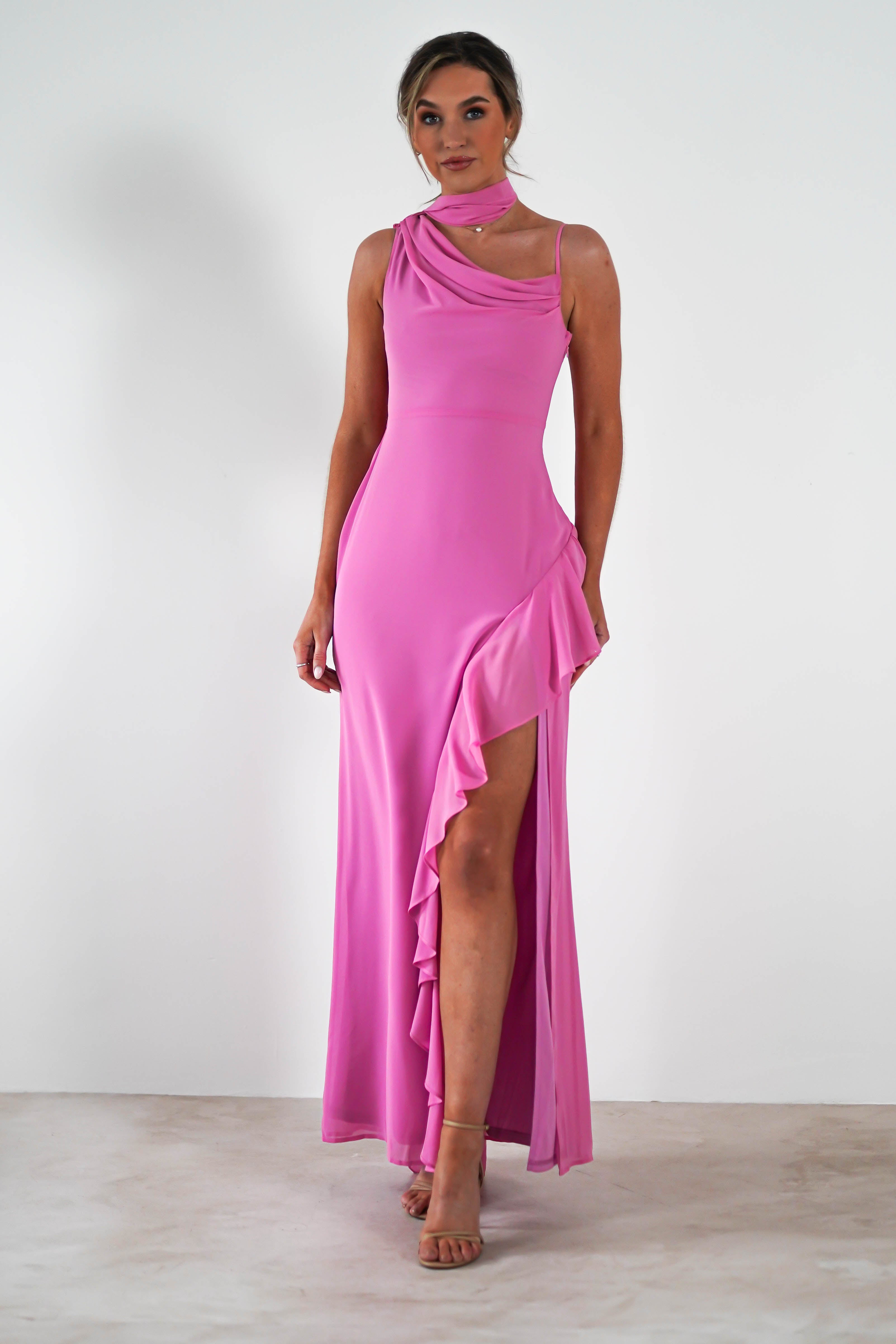 Rosella Ruffle Detail Maxi Dress | Fuchsia | Oh Hello Clothing | S (8)