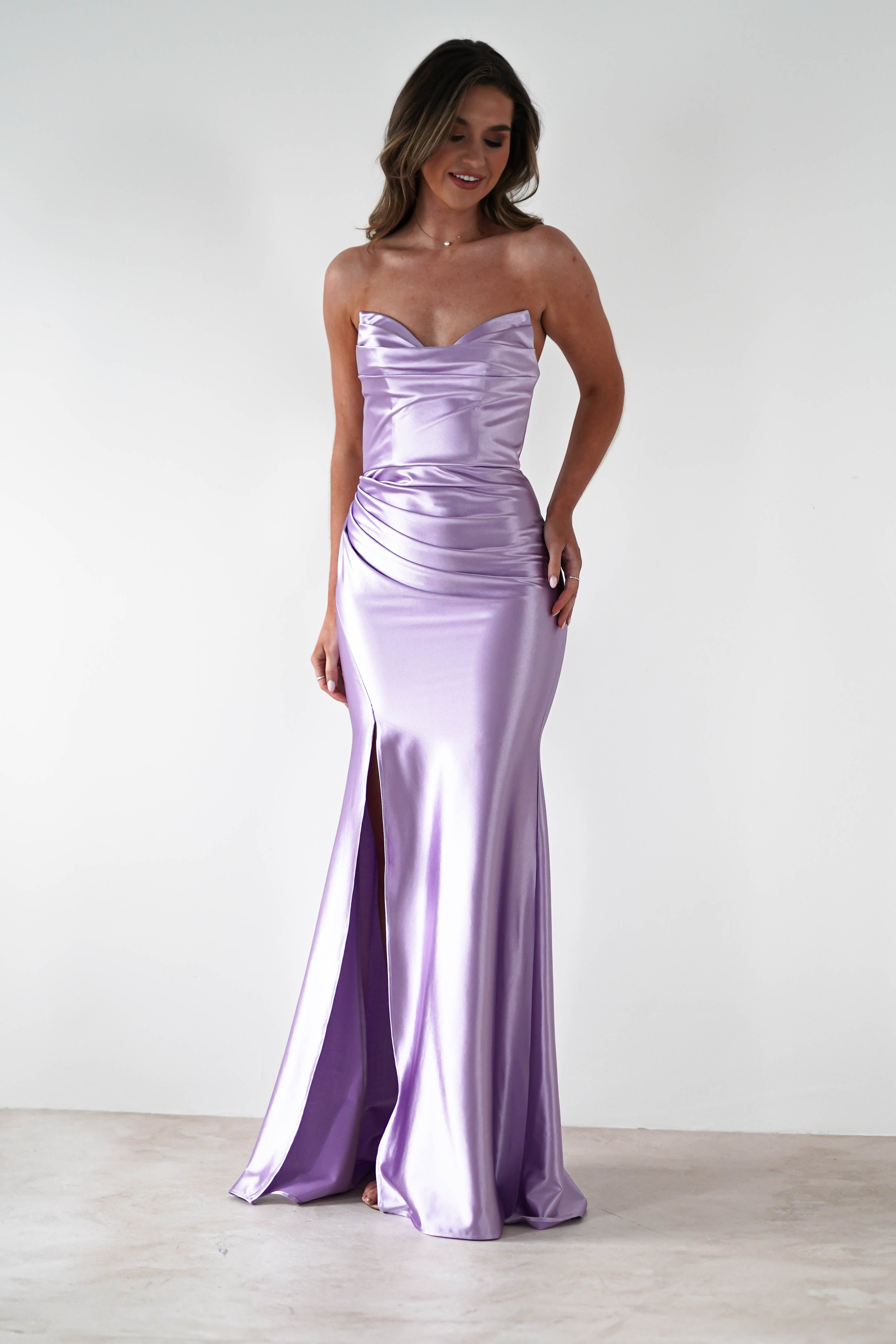 Venice Strapless Bodycon Gown | Lilac | Oh Hello Clothing | XS (6)