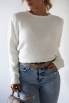 Caliste Pearl Detail Cosy Jumper | White | Oh Hello Clothing | ONE SIZE (6 - 12)