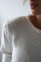 Caliste Pearl Detail Cosy Jumper | White | Oh Hello Clothing | ONE SIZE (6 - 12)