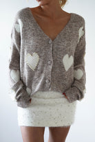 Lilah Pearl Heart Oversized Cardigan | Taupe | Oh Hello Clothing | ONE SIZE (8 - 14)