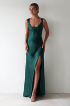Riviera Soft Satin Maxi Gown | Forest Green - Oh Hello Clothing