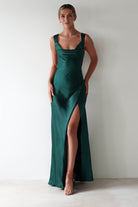 Riviera Soft Satin Maxi Gown | Forest Green - Oh Hello Clothing