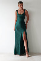 Riviera Soft Satin Maxi Gown | Forest Green - Oh Hello Clothing