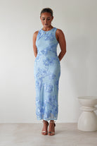 Eliana Bodycon Midi Dress | Blue Textured | Oh Hello Clothing | S (8)
