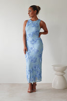 Eliana Bodycon Midi Dress | Blue Textured | Oh Hello Clothing | S (8)