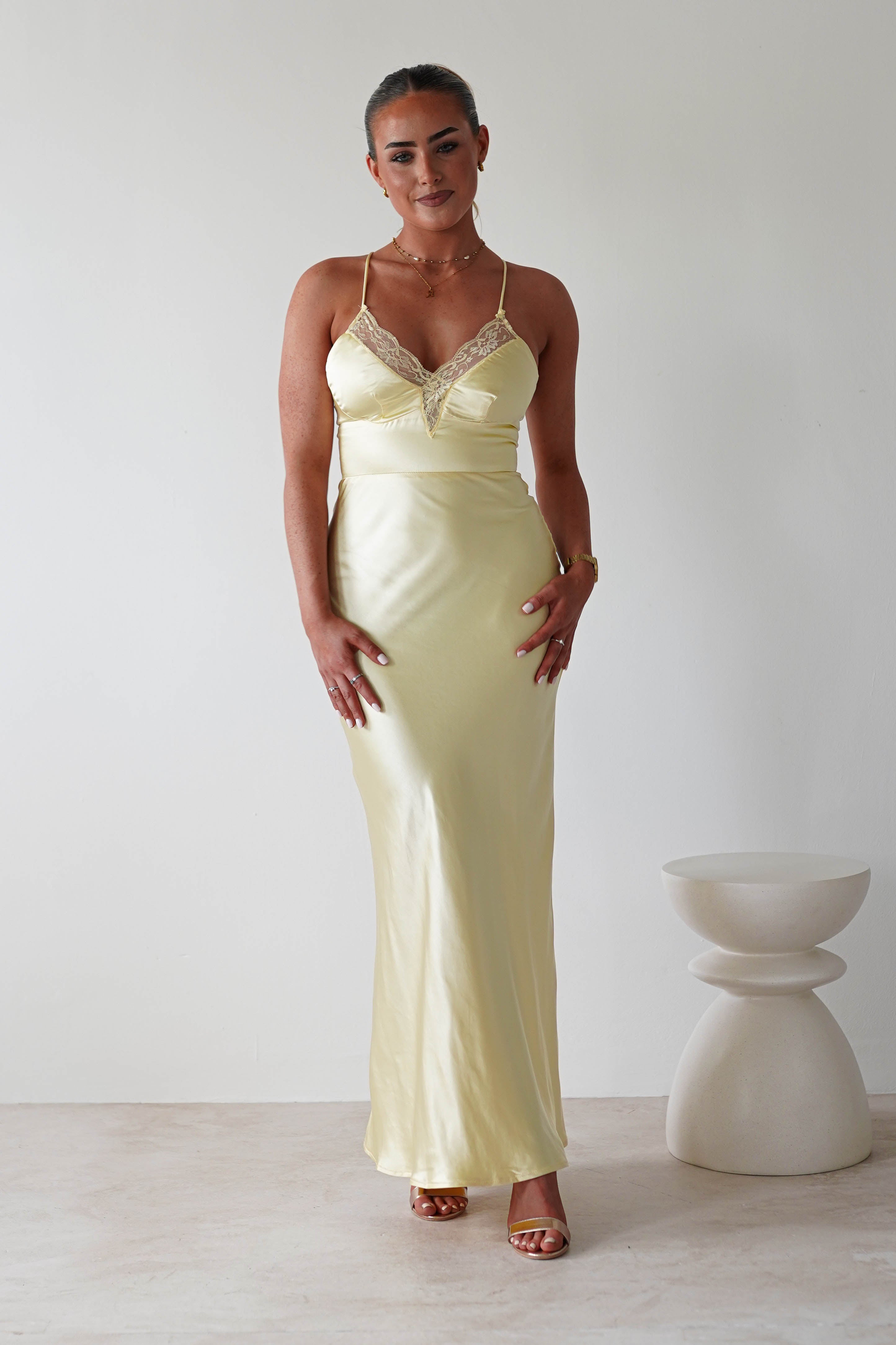 Dawn Soft Satin Maxi Dress | Yellow | Oh Hello Clothing | XS (6)