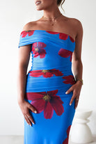 Solara Floral Print Mesh Maxi Dress | Blue | Oh Hello Clothing | XS (6)