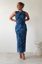 Meadow Floral Mesh Midi Dress | Blue | Oh Hello Clothing | S/M (6 - 8)