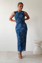 Meadow Floral Mesh Midi Dress | Blue | Oh Hello Clothing | S/M (6 - 8)