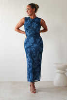 Meadow Floral Mesh Midi Dress | Blue | Oh Hello Clothing | S/M (6 - 8)