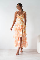 Allie Ruffle Floral Maxi Dress | Yellow/Peach | Oh Hello Clothing | XS (6)