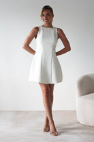 Polly Structured Pearl Detail Mini Dress | White | Oh Hello Clothing | XS (6)