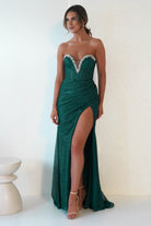 Stephanie Strapless Glitter Gown | Emerald Green - Oh Hello Clothing