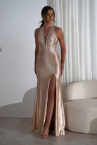 Adeline Rhinestone Halterneck Gown | Gold | Oh Hello Clothing | XS (6)