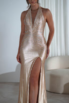 Adeline Rhinestone Halterneck Gown | Gold | Oh Hello Clothing | XS (6)