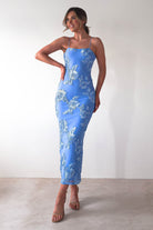 Adora Floral Mesh Maxi Dress | Blue | Oh Hello Clothing | XS (6)