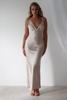 Aimie Soft Satin Maxi Dress | Champagne - Oh Hello Clothing