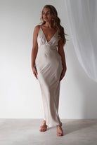 Aimie Soft Satin Maxi Dress | Champagne - Oh Hello Clothing