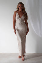 Aimie Soft Satin Maxi Dress | Champagne - Oh Hello Clothing