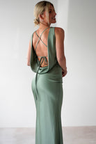 Alanna Soft Matte Satin Maxi Dress | Olive | Oh Hello Clothing | XS (6)