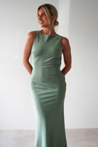Alanna Soft Matte Satin Maxi Dress | Olive | Oh Hello Clothing | XS (6)