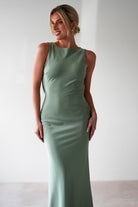 Alanna Soft Matte Satin Maxi Dress | Olive | Oh Hello Clothing | XS (6)