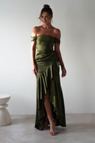 Amaretta Soft Satin Maxi Dress | Olive - Oh Hello Clothing