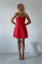 Angelica Strapless Structured Mini Dress | Red | Oh Hello Clothing | XS (6)