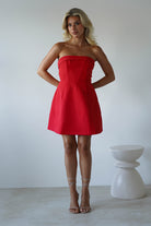 Angelica Strapless Structured Mini Dress | Red | Oh Hello Clothing | XS (6)