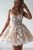 Anziel Mini Skater Dress Floral Embroidery | Nude | Oh Hello Clothing | XS (6)