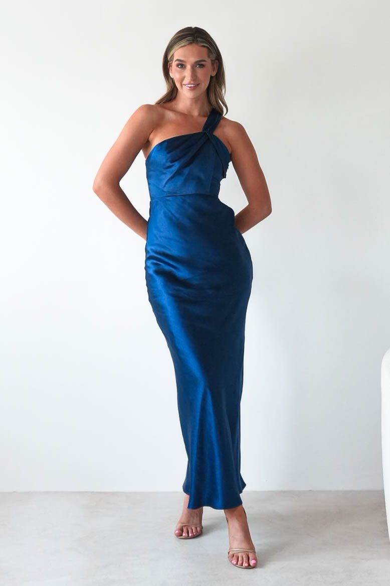 Ashlee Soft Satin One Shoulder Maxi Dress | Navy | Oh Hello Clothing | XS (6)