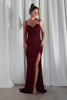 Audrina Bodycon Sequin Gown | Burgundy | Oh Hello Clothing | S (8)