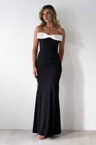 Beckett Strapless Bow Maxi Dress | Black/White | Oh Hello Clothing | S (8)